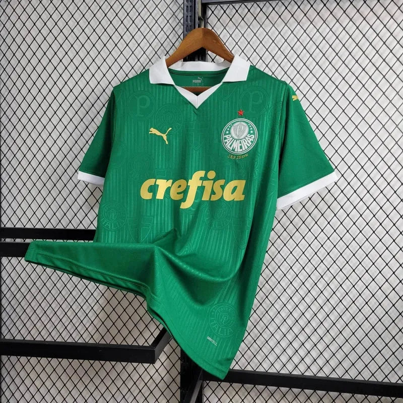 Camisa Palmeiras Home 24/25 - Torcedor Masculina Verde + Patch Brasileirão e Avanti + Patrocínios - Camisa de Time Oficial - Buyit