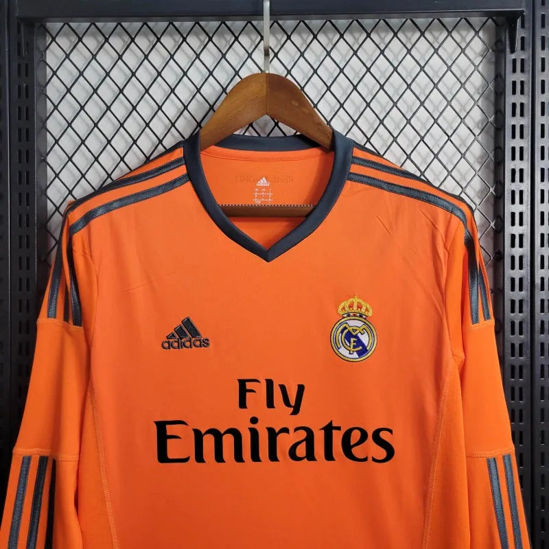 Camisa Real Madrid Away 2 Retrô 2013/14 - Torcedor Masculina Laranja Manga Longa - Camisa de Time Oficial - Buyit