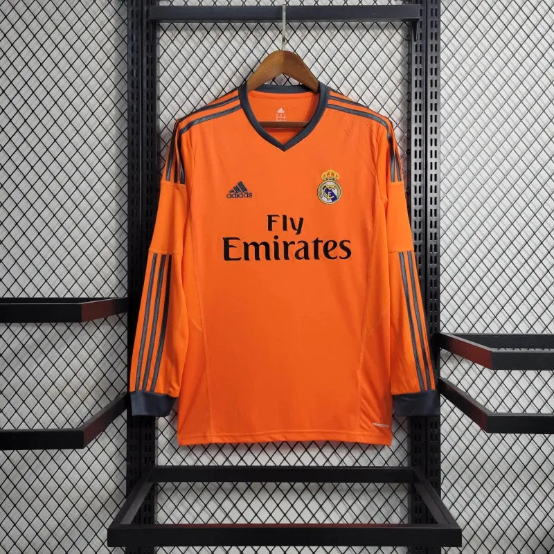 Camisa Real Madrid Away 2 Retrô 2013/14 - Torcedor Masculina Laranja Manga Longa - Camisa de Time Oficial - Buyit