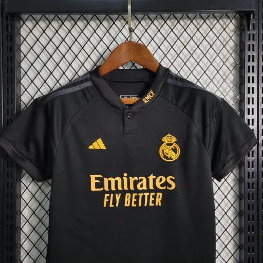 Camisa Real Madrid Away II 23/24 - Torcedor Infantil Preta e Amarela - Camisa de Time Oficial - Buyit