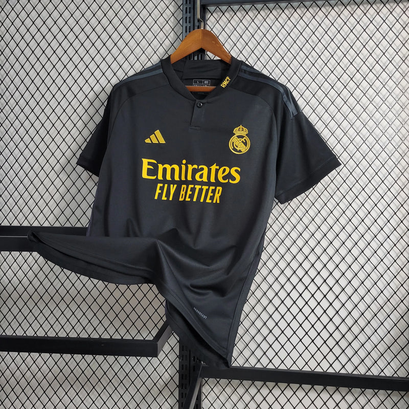 Camisa Real Madrid Away II 23/24 - Torcedor Masculina Preta e Amarela - Camisa de Time Oficial - Buyit