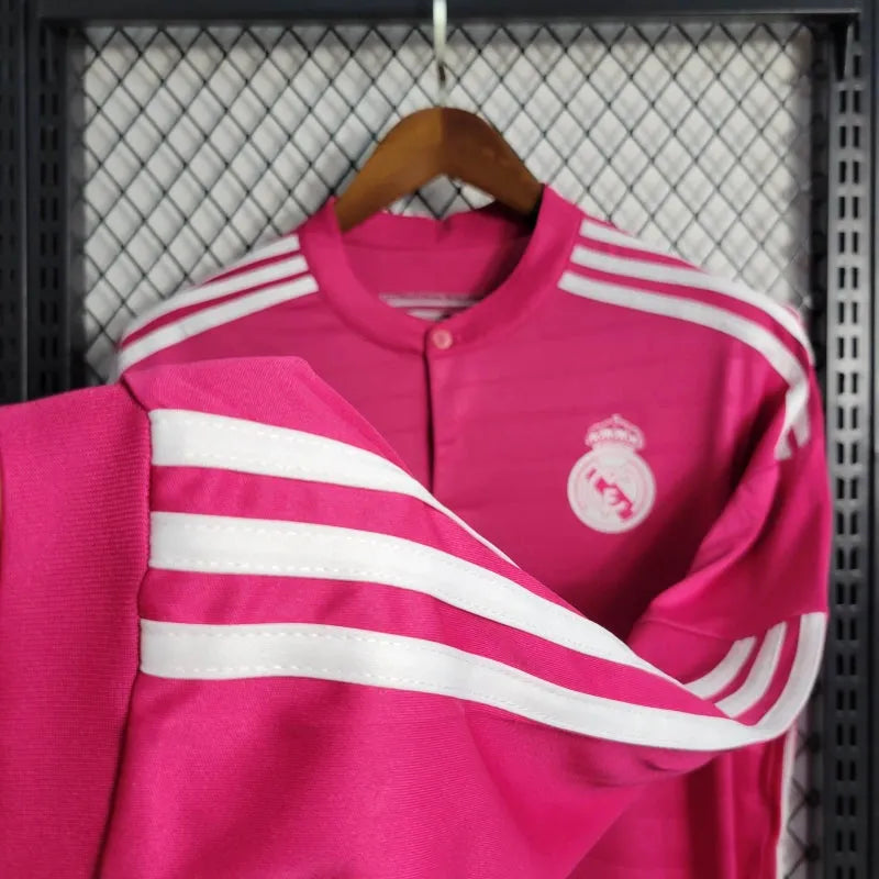 Camisa Real Madrid Away Retrô 2014/15 - Torcedor Masculina Rosa Manga Longa - Camisa de Time Oficial - Buyit