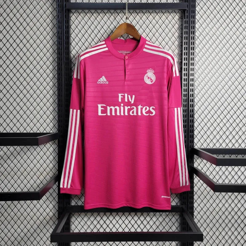 Camisa Real Madrid Away Retrô 2014/15 - Torcedor Masculina Rosa Manga Longa - Camisa de Time Oficial - Buyit