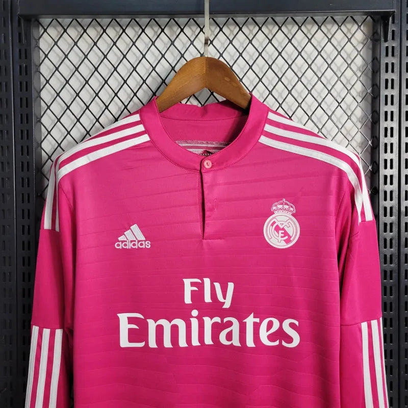 Camisa Real Madrid Away Retrô 2014/15 - Torcedor Masculina Rosa Manga Longa - Camisa de Time Oficial - Buyit