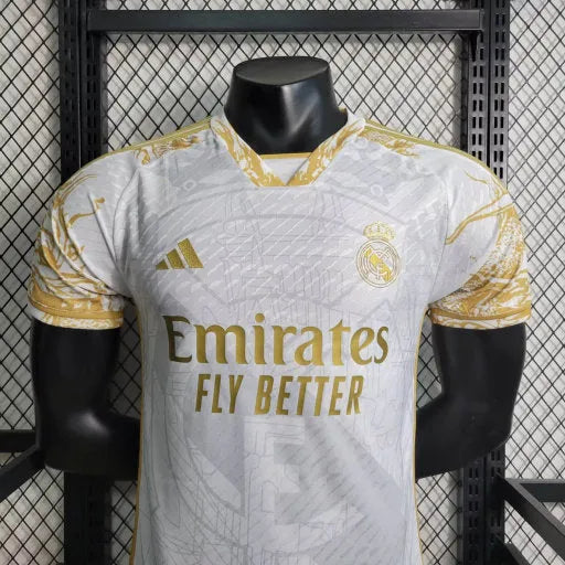 Camisa Real Madrid Edição Especial 23/24 - Jogador Masculina Branca e Dourada - Camisa de Time Oficial - Buyit