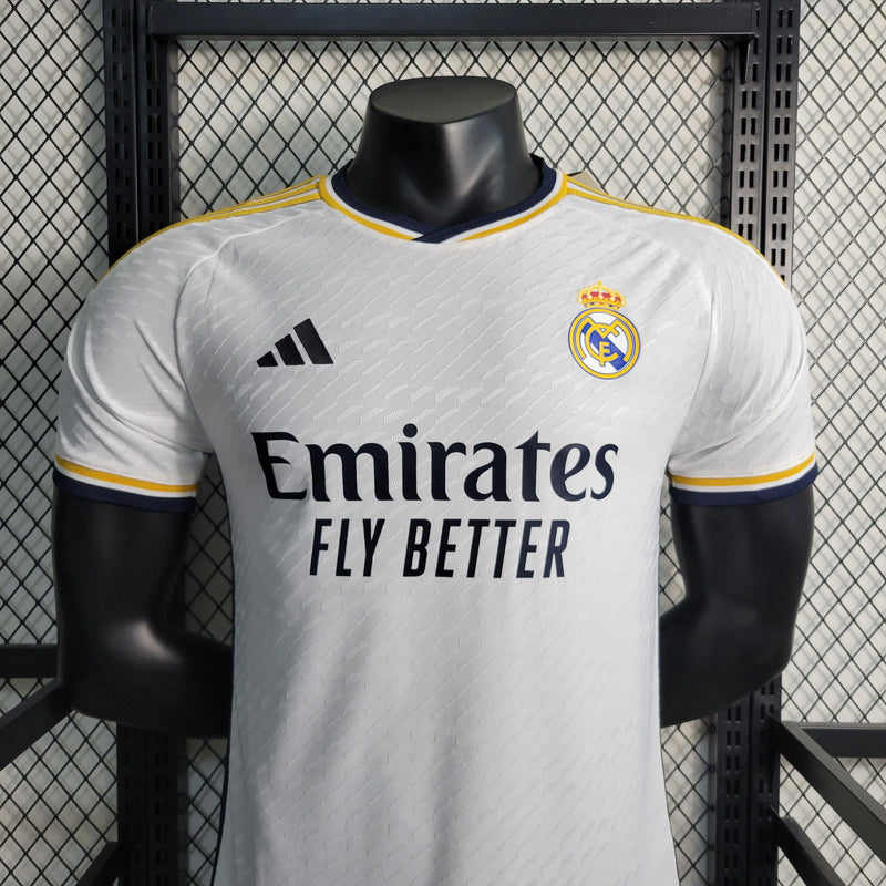 Camisa Real Madrid Home 23/24 - Jogador Masculina Branca - Camisa de Time Oficial - Buyit