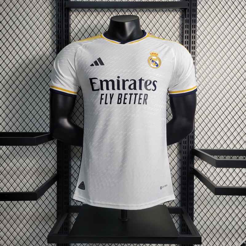 Camisa Real Madrid Home 23/24 - Jogador Masculina Branca - Camisa de Time Oficial - Buyit