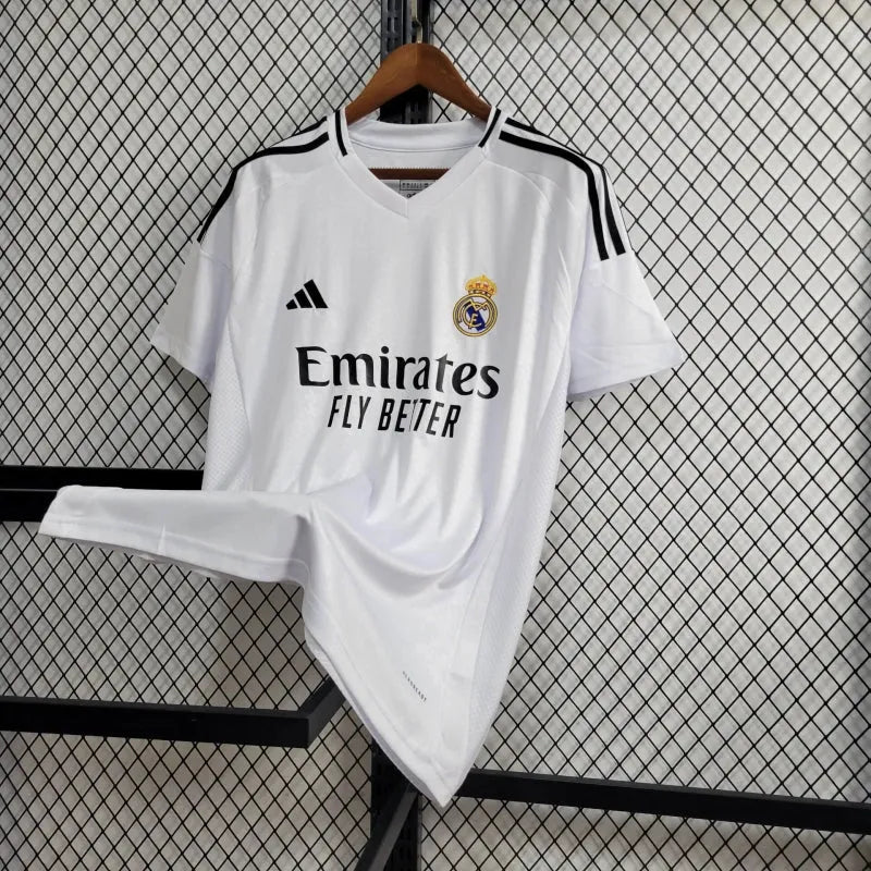 Camisa Real Madrid Home 24/25 - Torcedor Masculina Branca + Todos os Patches - Camisa de Time Oficial - Buyit