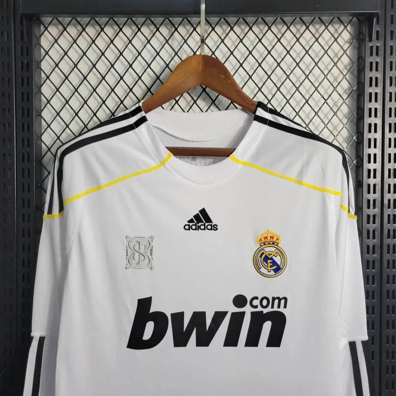 Camisa Real Madrid Home Retrô 2009/10 - Torcedor Masculina Branca Manga Longa - Camisa de Time Oficial - Buyit