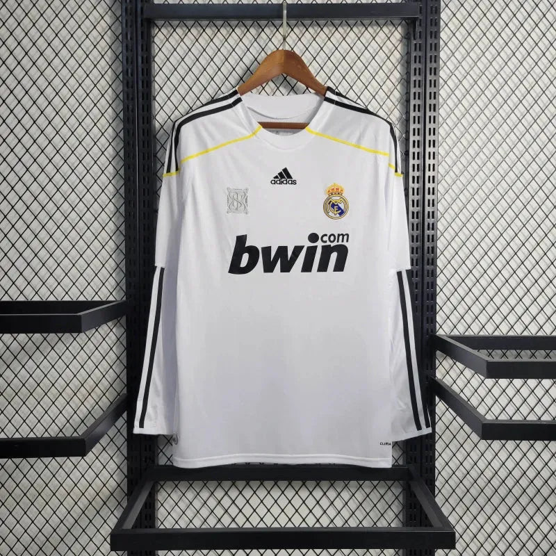 Camisa Real Madrid Home Retrô 2009/10 - Torcedor Masculina Branca Manga Longa - Camisa de Time Oficial - Buyit