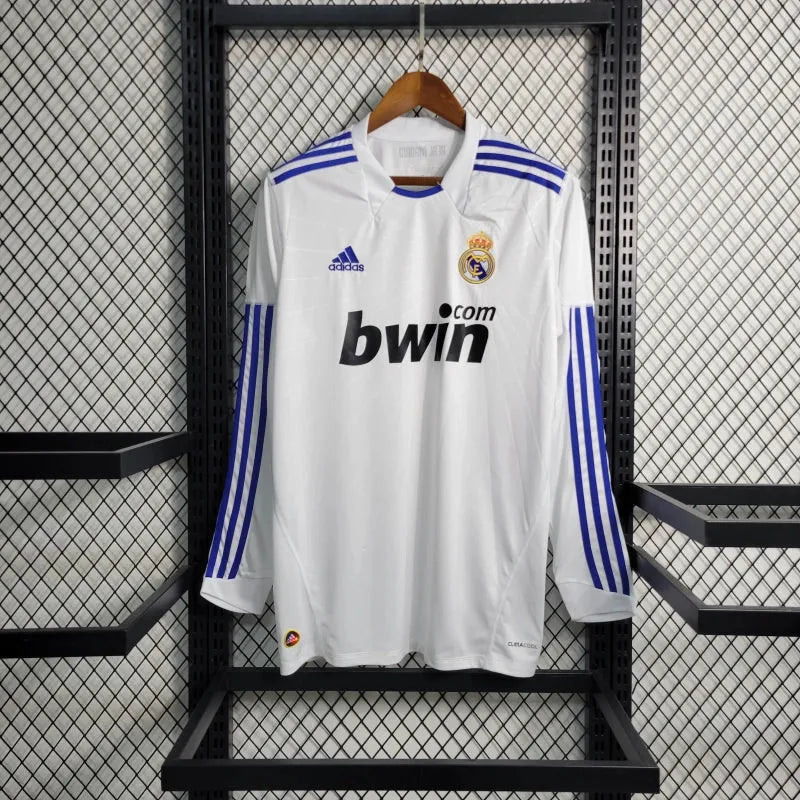 Camisa Real Madrid Home Retrô 2010/11 - Torcedor Masculina Branca Manga Longa - Camisa de Time Oficial - Buyit