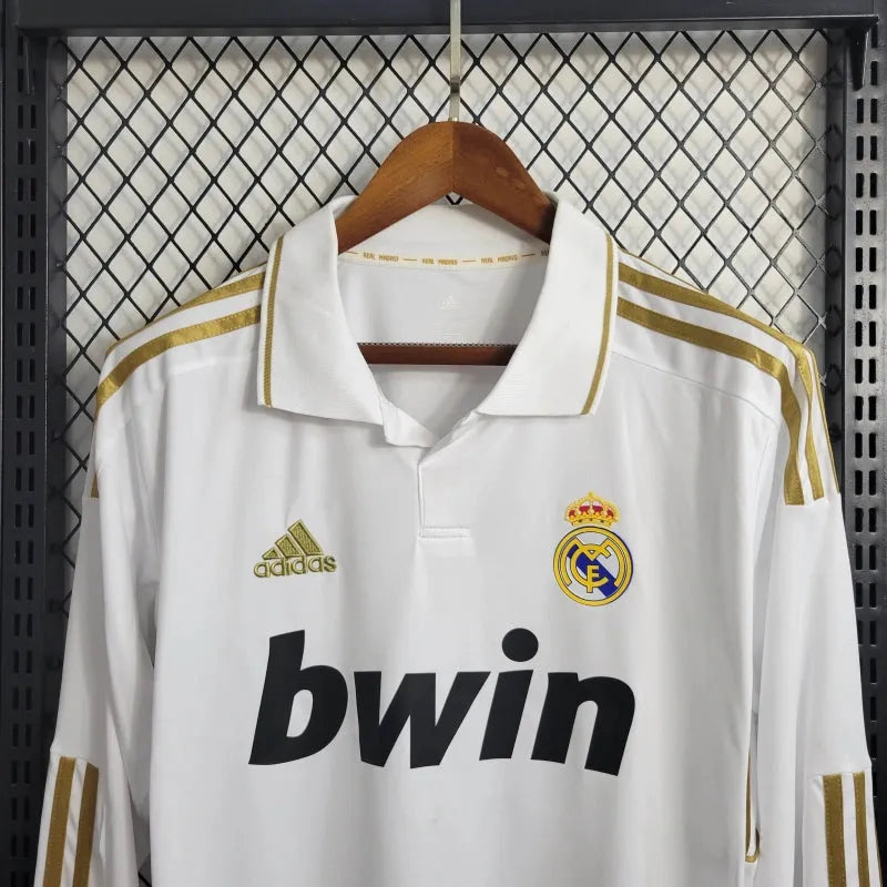 Camisa Real Madrid Home Retrô 2011/12 - Torcedor Masculina Branca Manga Longa - Camisa de Time Oficial - Buyit