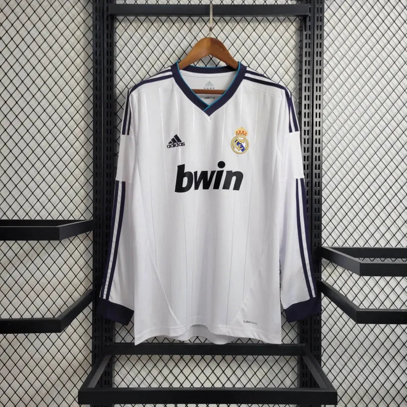 Camisa Real Madrid Home Retrô 2012/13 - Torcedor Masculina Branca Manga Longa - Camisa de Time Oficial - Buyit