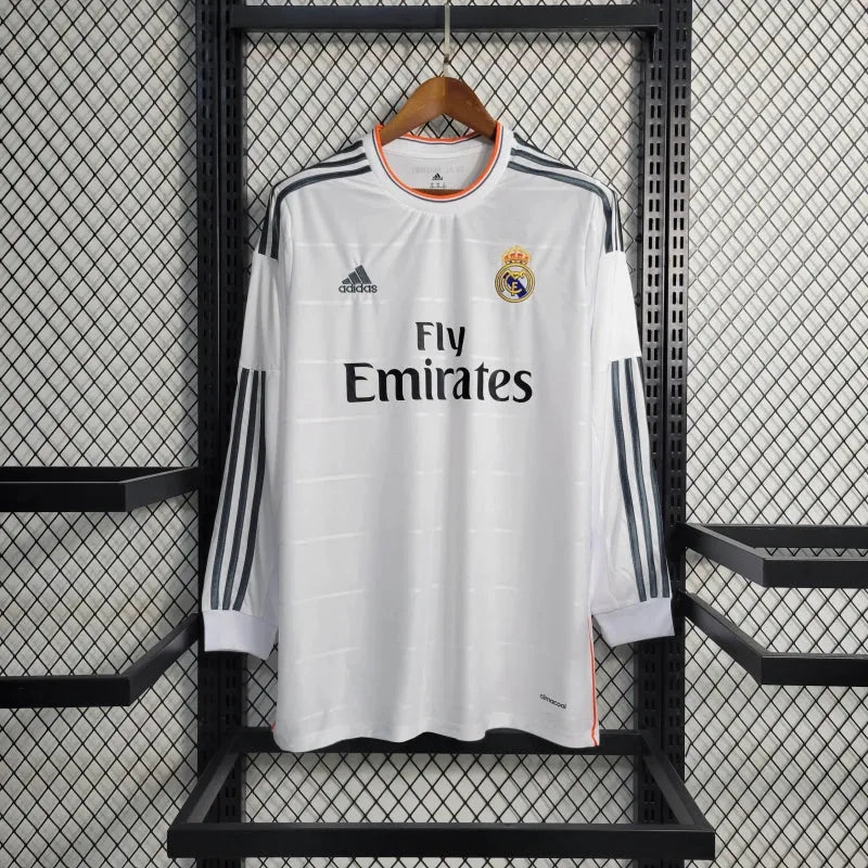 Camisa Real Madrid Home Retrô 2013/14 - Torcedor Masculina Branca Manga Longa - Camisa de Time Oficial - Buyit