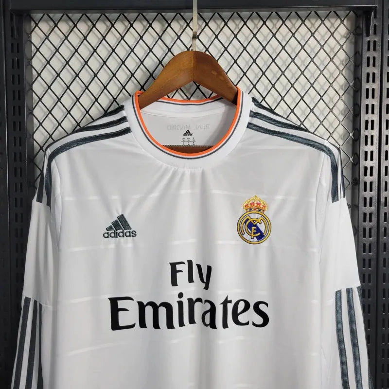 Camisa Real Madrid Home Retrô 2013/14 - Torcedor Masculina Branca Manga Longa - Camisa de Time Oficial - Buyit