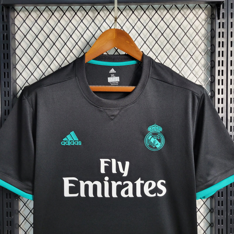 Camisa Real Madrid Retrô Away 17/18 - Torcedor Masculina Preta e Azul - Camisa de Time Oficial - Buyit