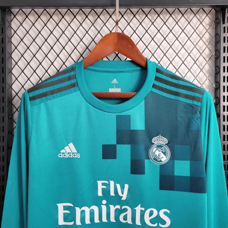 Camisa Real Madrid Retrô 2017/18 - Torcedor Masculina Azul Manga Longa - Camisa de Time Oficial - Buyit