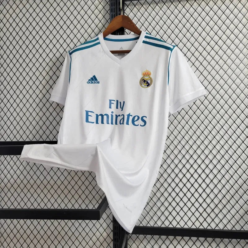 Camisa Real Madrid Retrô Home 2017/18 - Torcedor Masculina Branca e Azul - Camisa de Time Oficial - Buyit