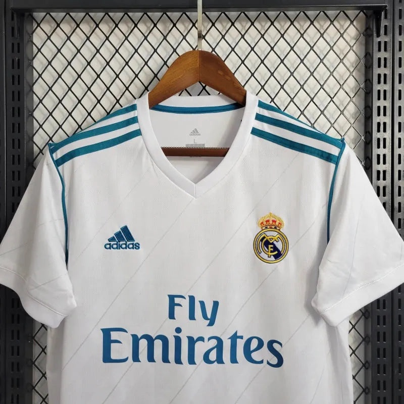 Camisa Real Madrid Retrô Home 2017/18 - Torcedor Masculina Branca e Azul - Camisa de Time Oficial - Buyit