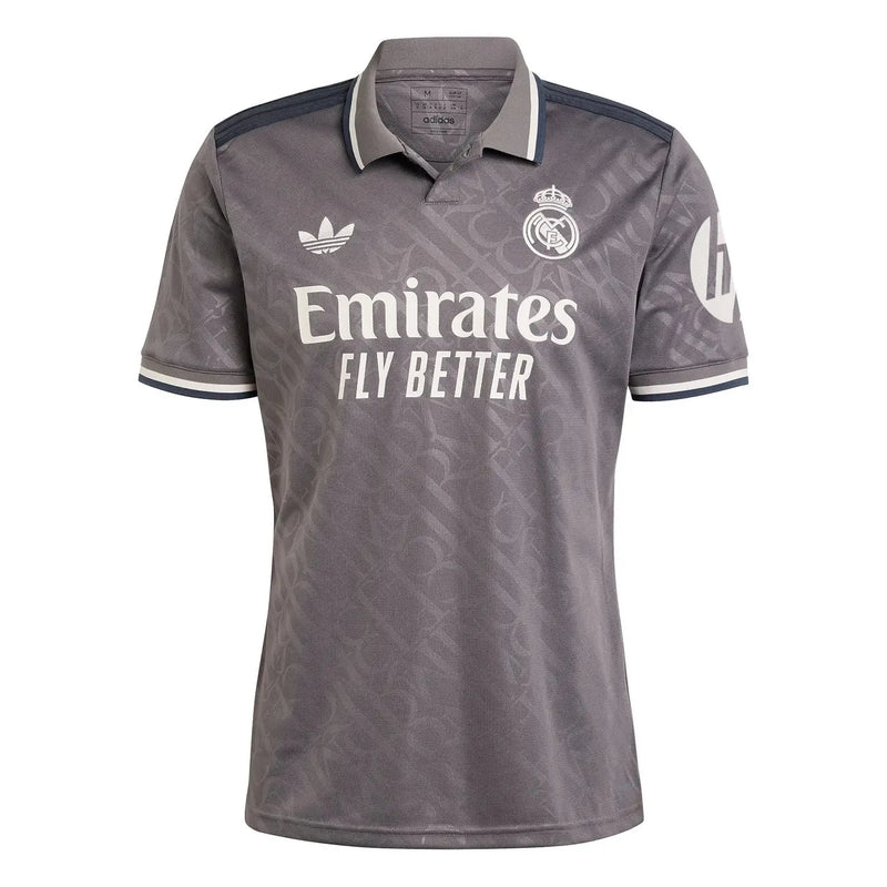 Camisa Real Madrid Third 24/25 - Torcedor Masculina Cinza + Todos os Patches - Camisa de Time Oficial - Buyit