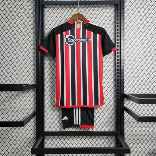 Camisa São Paulo Away 23/24 - Torcedor Infantil Preta e Vermelha - Camisa de Time Oficial - Buyit