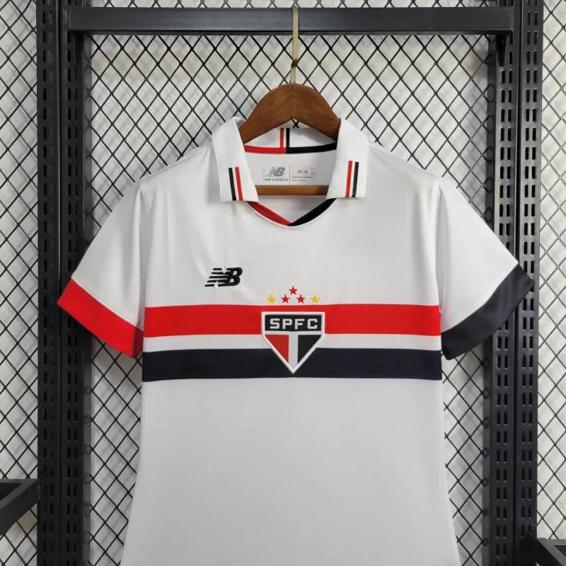 Camisa São Paulo Home 24/25 - Torcedor Feminina New Balance Branca + Patch Copa do Brasil - Camisa de Time Oficial - Buyit