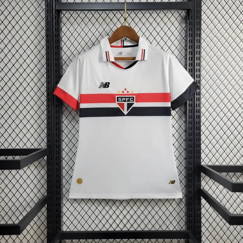 Camisa São Paulo Home 24/25 - Torcedor Feminina New Balance Branca + Patch Copa do Brasil - Camisa de Time Oficial - Buyit