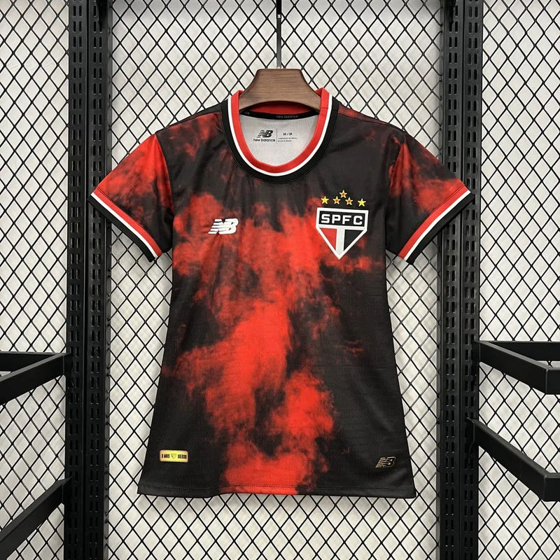 Camisa São Paulo Third 24/25 - Torcedor Feminina Preta e Vermelha - Camisa de Time Oficial - Buyit