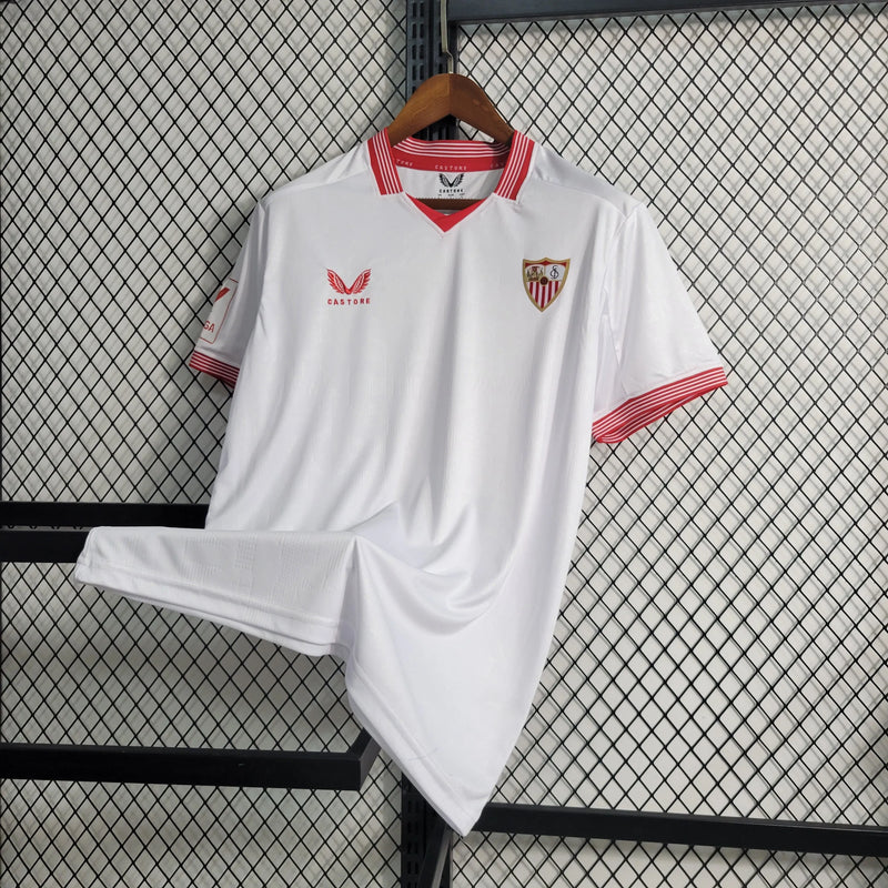 Camisa Sevilla Home 23/24 - Torcedor Masculina Branca - Camisa de Time Oficial - Buyit