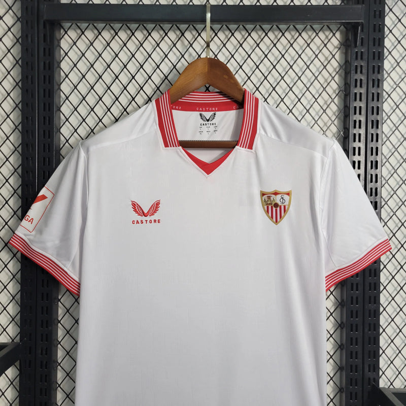 Camisa Sevilla Home 23/24 - Torcedor Masculina Branca - Camisa de Time Oficial - Buyit