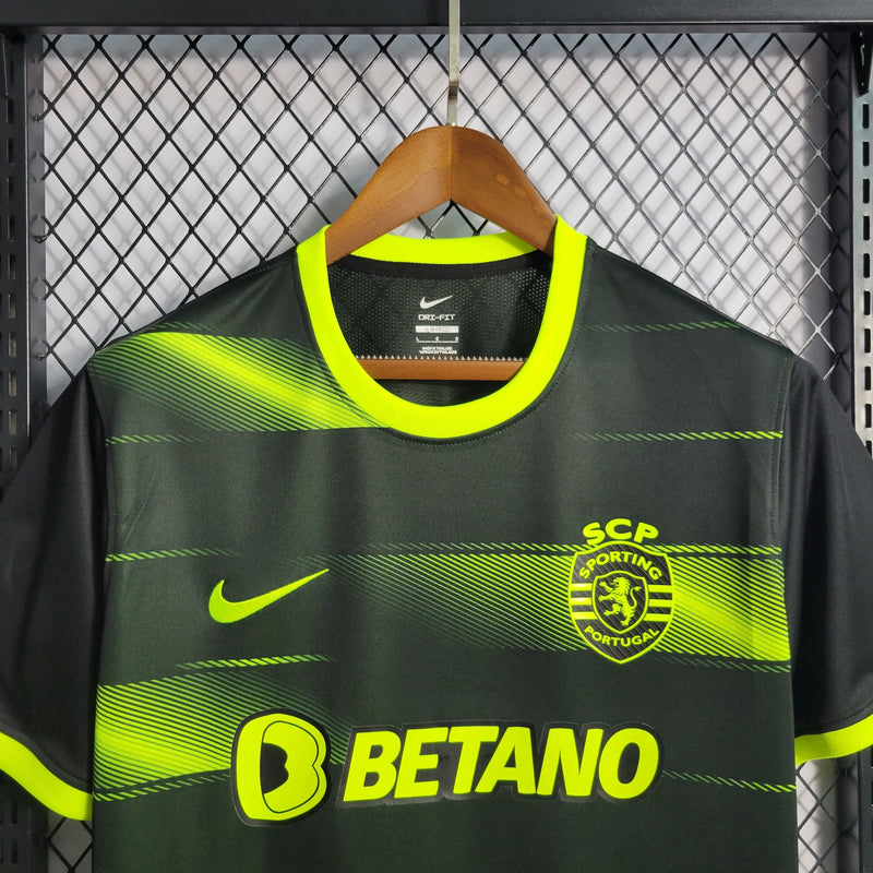 Camisa Sporting Away 22/23 - Torcedor Masculina Preta e Verde - Camisa de Time Oficial - Buyit