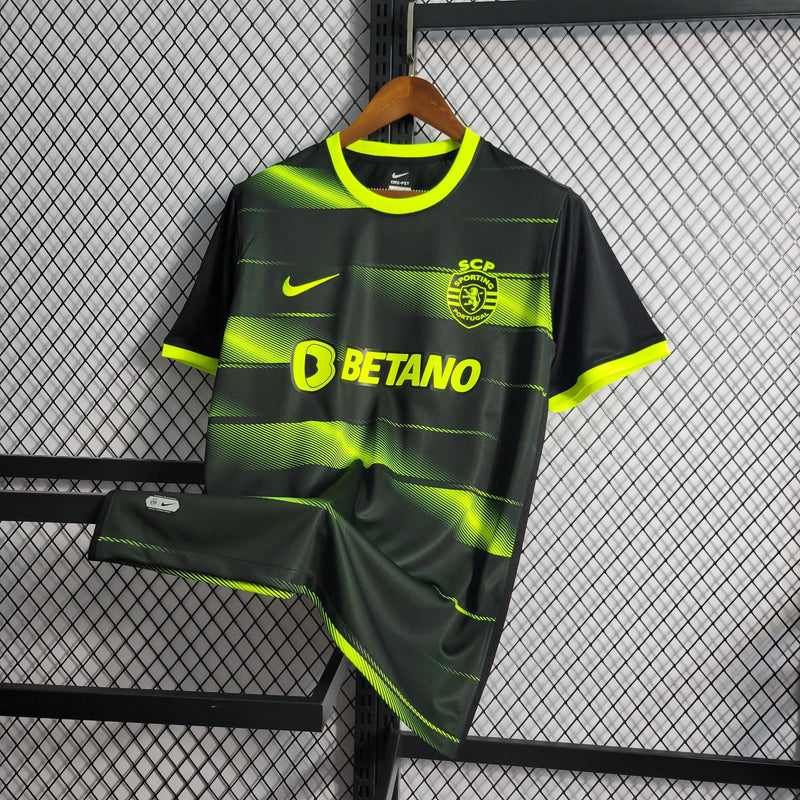 Camisa Sporting Away 22/23 - Torcedor Masculina Preta e Verde - Camisa de Time Oficial - Buyit