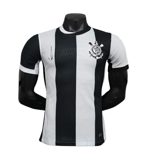 Camisa Timão Third Away 24/25 - Jogador Masculina Preta e Branca Listrada - Camisa de Time Oficial - Buyit